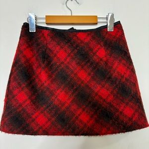 Free people red plaid mini skirt wool blend 0